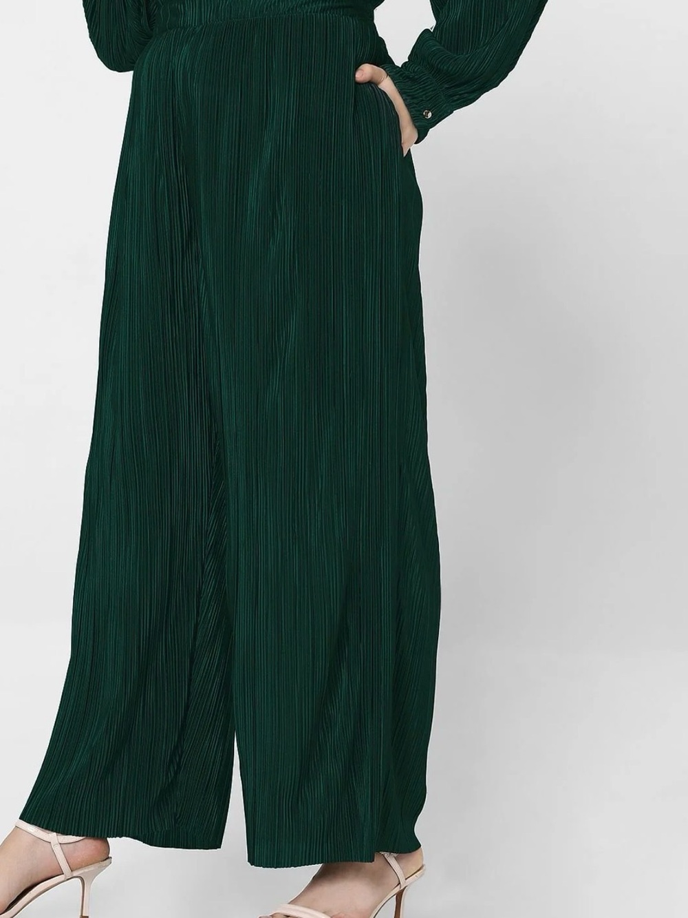 Vero Moda Dark Green Pleated Wide-Leg Jumpsuit Pants